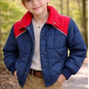 Vintage Walls Blizzard-Pruf Kids Puffer Jacket Blue Red Insulated Size M 10-12